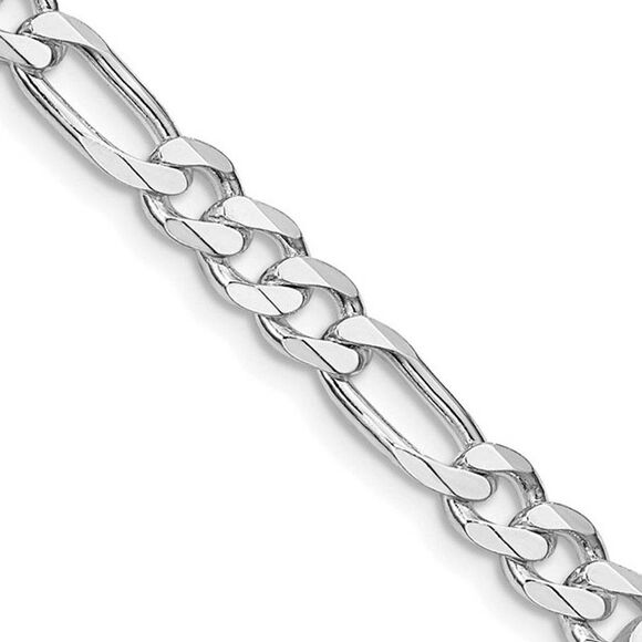 5.25mm Rhodium Sterling Silver Solid Figaro Chain Bracelet 7 Inch